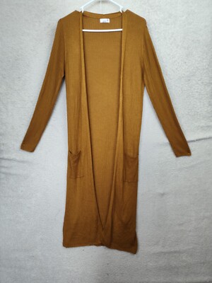 So Women Sweater Medium Mustard Rayon B Knit Long Sleeve Open Cardigan  Duster