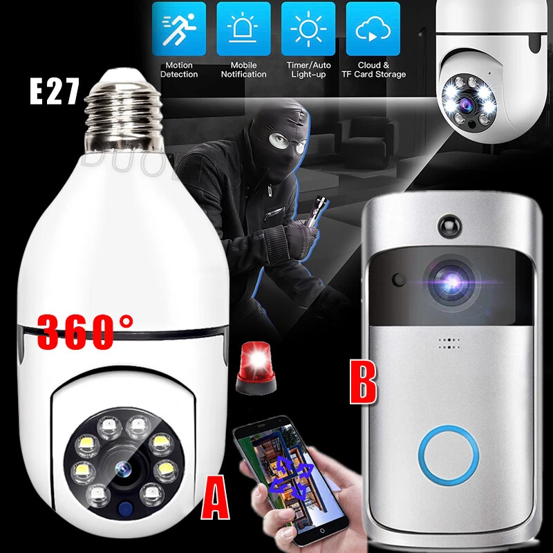 Smart Wireless WiFi Ring Doorbell Intercom 1080P E27 Light Bulb