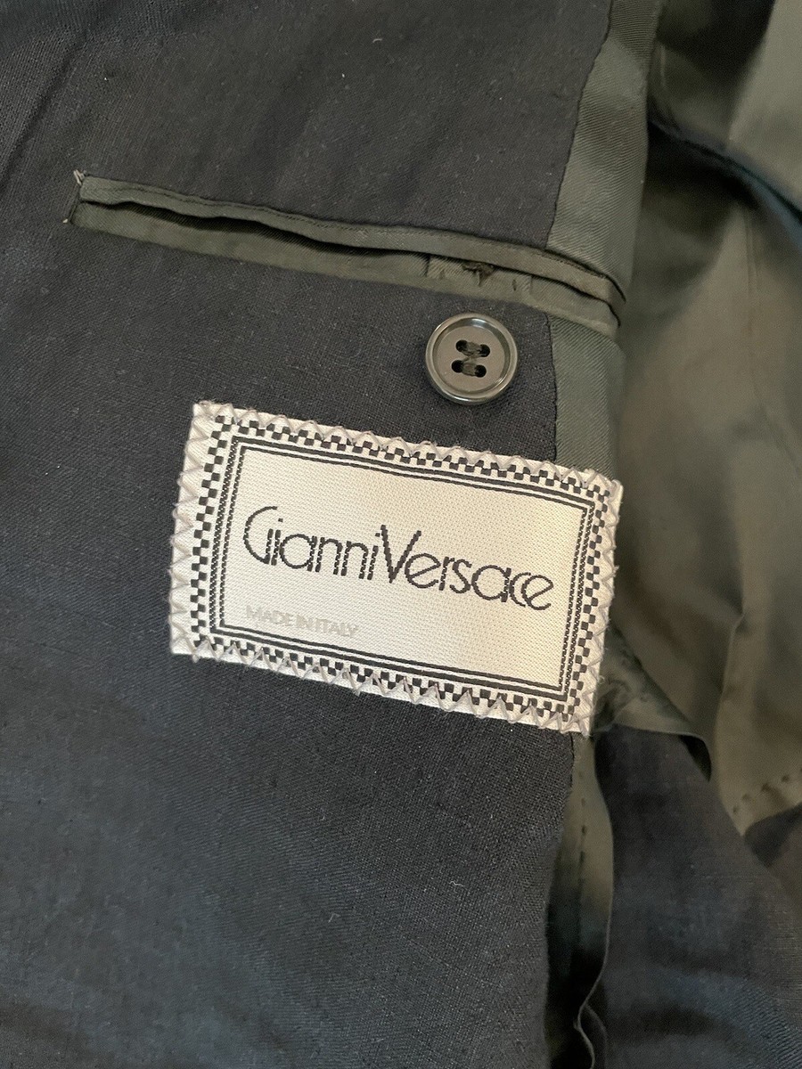 GIANNI VERSACE Made in Italy Vintage Double Breasted Navy Linen
