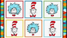 Feline Drive Fabric CELEBRATE SEUSS Cat in the Hat Blocks - Sold by the Panel