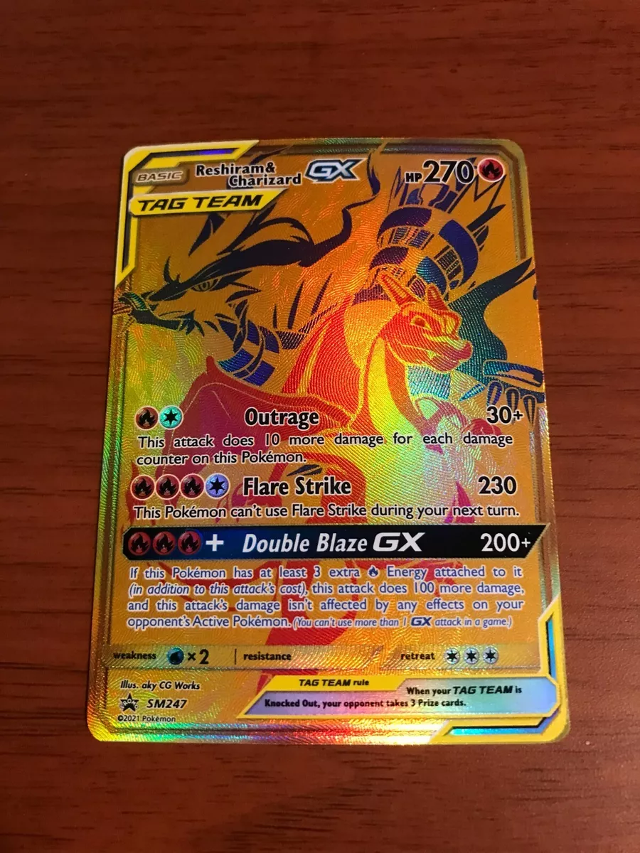 Pokemon Card Gold Reshiram & Charizard GX SM247 Promo, Hobbies