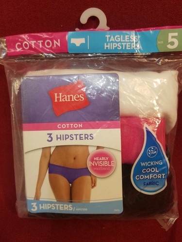 Hanes Women's Cotton Hipsters 3 pack Size 5 White Pink Black Tagless FREE SHIP - Picture 12 of 12