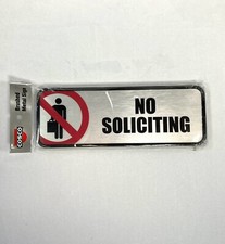 Cosco Brushed Metal Office Sign No Soliciting 9 x 3 Silver/Red 098208