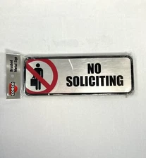 Cosco Brushed Metal Office Sign No Soliciting 9 x 3 Silver/Red 098208
