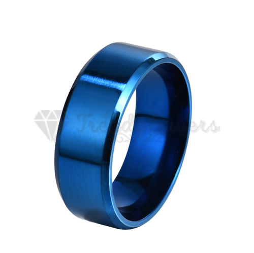 Hypoallergenic Blue Beveled Edge Band Sizes 6-13 Couple Wedding Engagement Ring - Picture 87 of 101