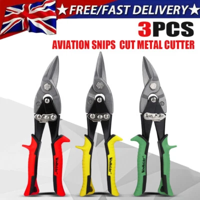 WINHOLDER 3Pc Aviation Tin Snips Straight Set Silverline Sheet Metal Cutter Shear Tool Kit