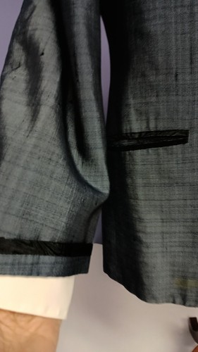 Tuxedo Jacket Vtg 60's Blue/Gry Silk/Rayon Single Breasted Double Vent Jacket 40 - Picture 6 of 13