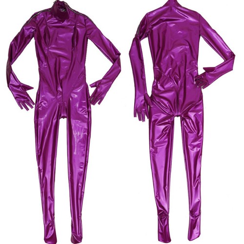 Women Faux Latex Patent Leather Zentai Bodysuit Catsuit Full Body Costume - Picture 1 of 15