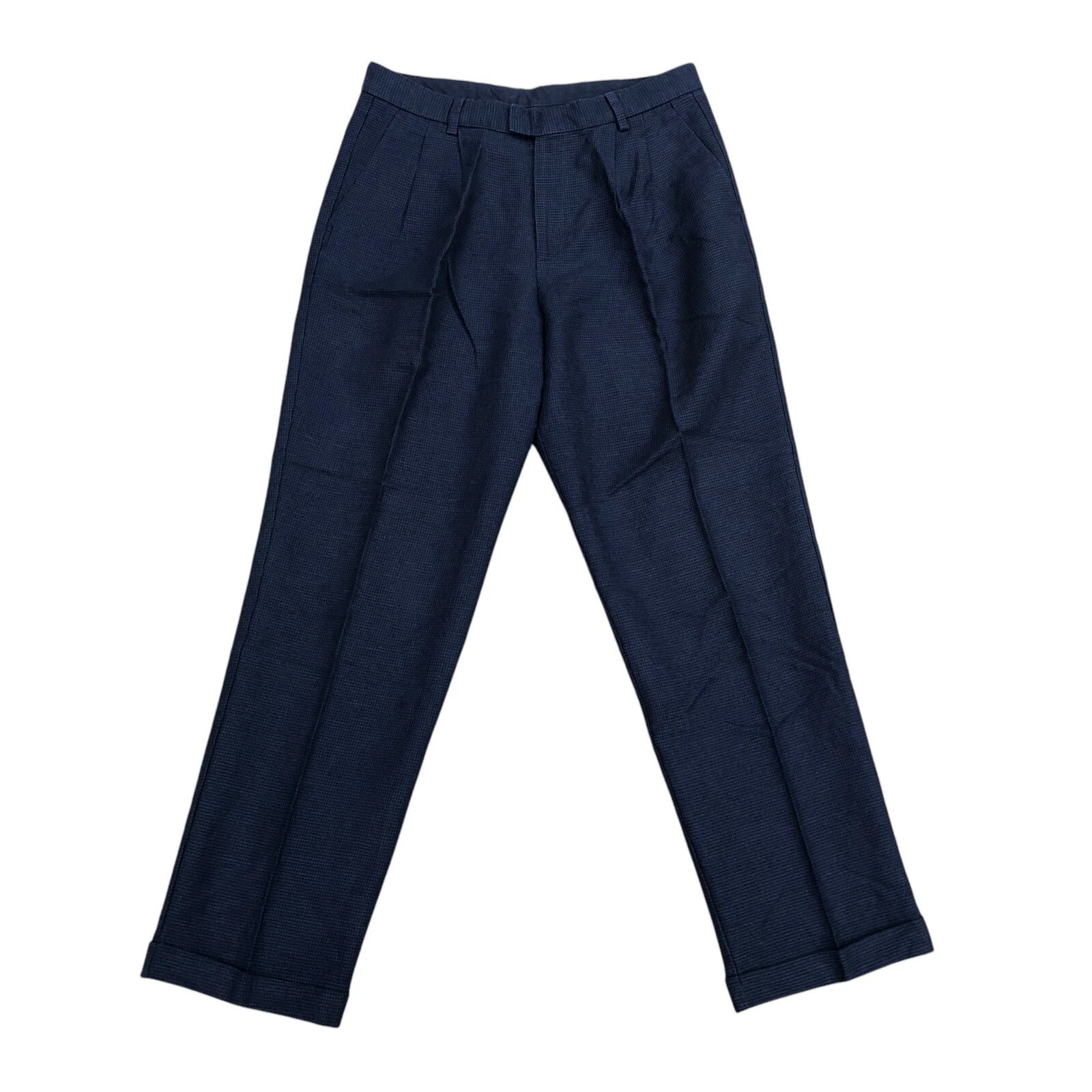 Vintage DOCKERS CODE Linen Blend Pleated Pants W 34 L 32 Blue Cuffed Leg