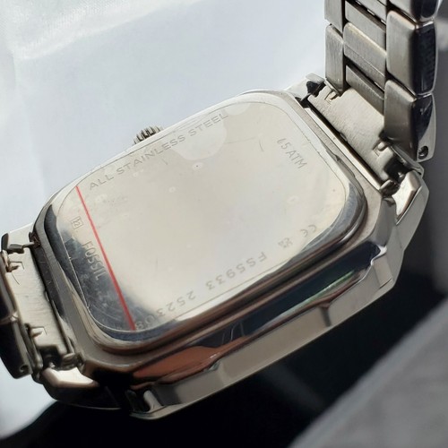 RARE FOSSIL INSCRIPTION FS5933 3 HAND DATE SQUARE BLACK MEN'S WATCH NEW BATTERY - Picture 7 of 10
