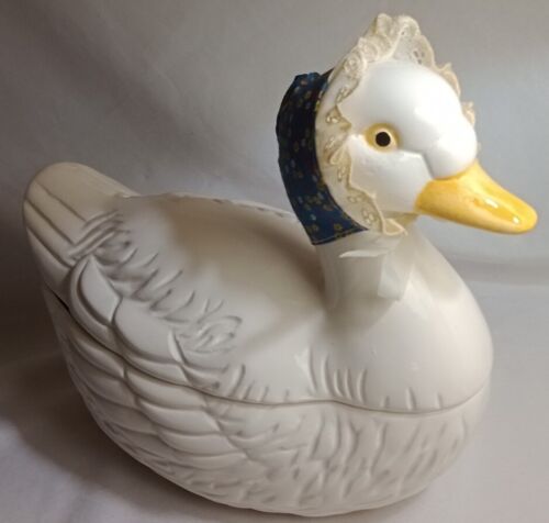 Rare Vintage Duck Quacker Jar By House of Lloyd 2 Pc Ceramic W/Cloth Sunbonnet  - Picture 1 of 13