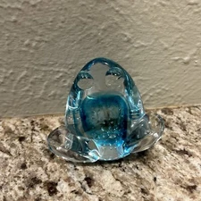 Aqua Blue Glass Frog Paperweight
