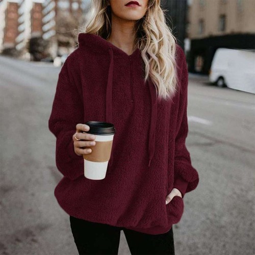 Women Warm Fleece Hooded Hoody Sweatshirt Winter Top with Pocket Pullover Jumper - Picture 16 of 22