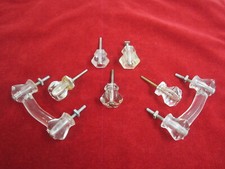 Antique GLASS HARDWARE 2 Drawer Handles & 5 Clear Knobs w/bolts-Depression Era