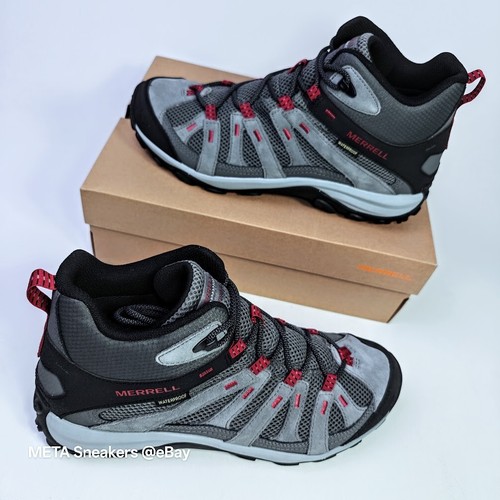 Merrell US 14 Men's Grey Black Red Waterproof Mesh Rugged - Alverstone 2 Mid NIB - Picture 8 of 19