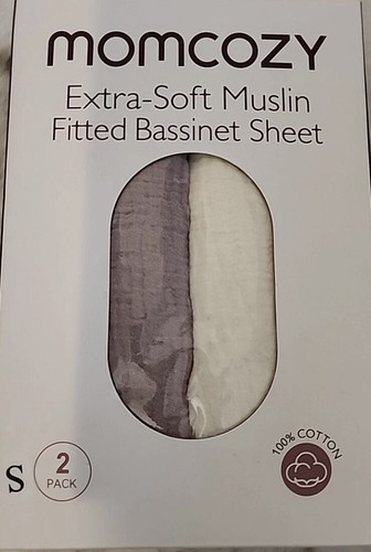 Momcozy Extra Soft Muslin Fitted Bassinet Sheet 2 Pack Small Cream Red Beige