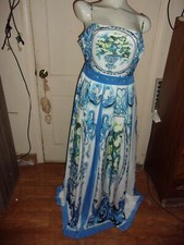 Vintage Dress XL Fashion Nova Long/Full New White Large Blue Flowers/Designs