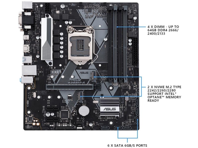 ASUS PRIME B365M-A LGA 1151 Intel B365 (300 Series) Micro ATX Intel Motherboard