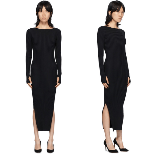 Toteme Orville Black Long Sleeve Ribbed Knit Boat Neck Midi Dress Size Medium - 第 13/13 張圖片