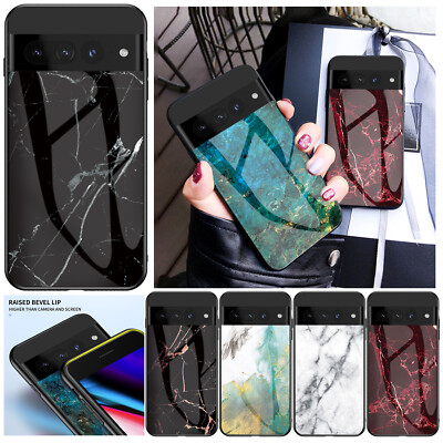 For Google Pixel 9 8a 7 Pro ZTE Asus Marble Design Hard Glass Phone Case Cover