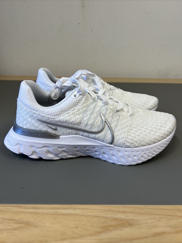 Nike Womens React Infinity Run Flyknit 3 Running Shoes White Silver