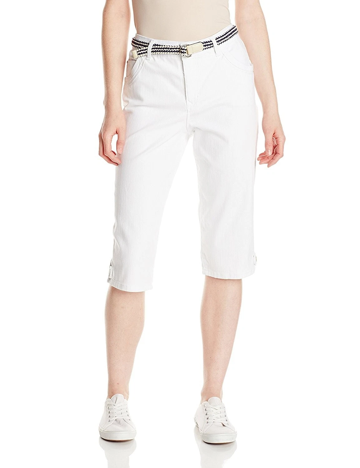 Gloria Vanderbilt Lexi Skimmer Womens Capris Short Pants White 16W-24W Belt