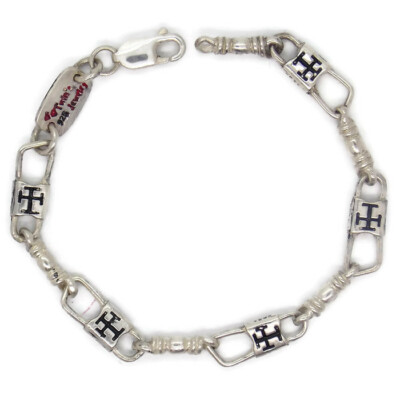 Fishers of Men Acts Bracelet Sterling Silver Byzantine Cross Design - ID Plaque