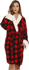 Just Love Women  s Sherpa Trim Plush Robe Soft Fleece Buffalo Plaid Cozy Lounge R