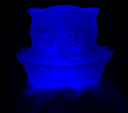 LG Wright Westmoreland Blue Frosted Slag Glass Owl Nest Candy Dish Fairy