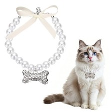Cat Dog Pearl Collar, Small Bow Shape S, White