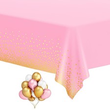 HOMIX Pink and Gold Plastic Tablecloths for Rectangle Tables, 6 Pack Disposable