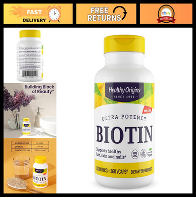 High-Potency Biotin 10,000 mcg - Non-GMO, Gluten-Free, Hair & Nail Support, 360