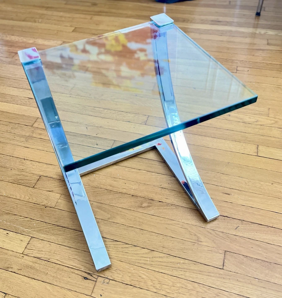 Mid-Century Modern End Table - Chrome C-Shaped Frame w Cantilevered Glass Top - Image 4 of 4