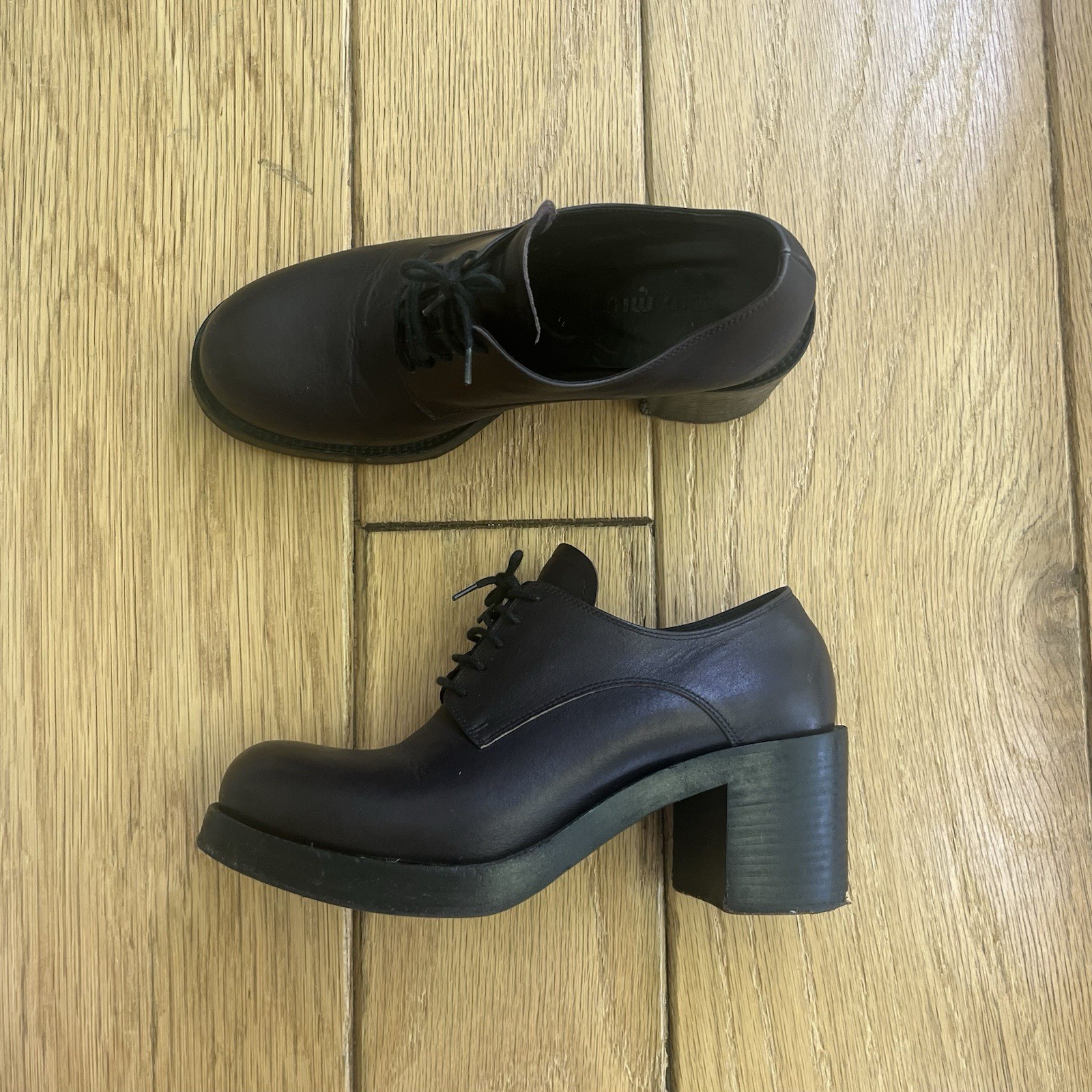 Miu Miu Black Leather Platform Oxford Heels