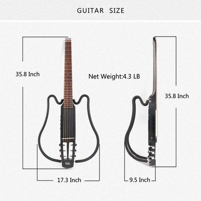 FOJILL Streel String Acoustic Electric Travel Headless Guitar In Black & Gig Bag