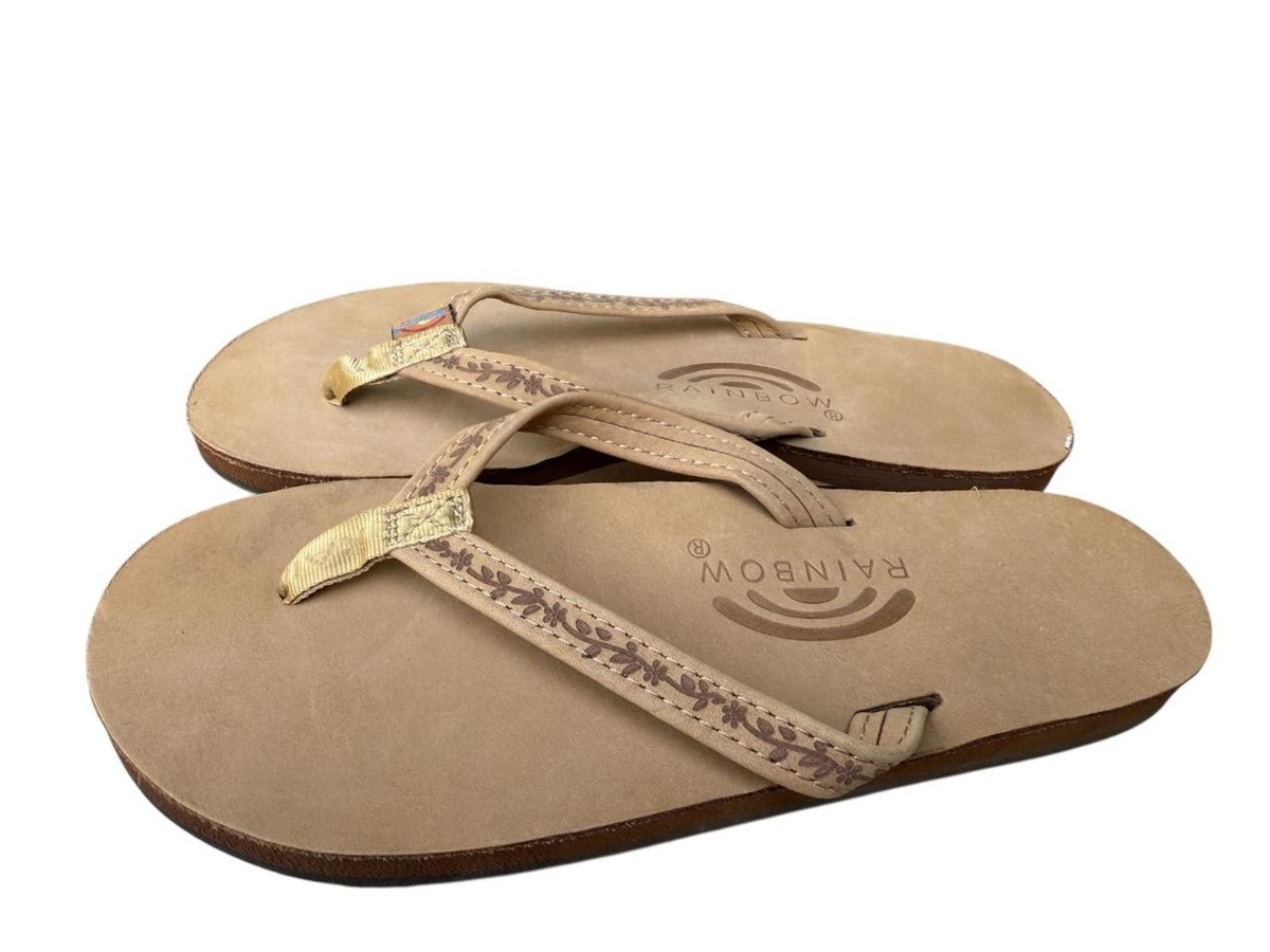 Rainbow Flirty Single Layer Leather Flip Flop Women Size Medium