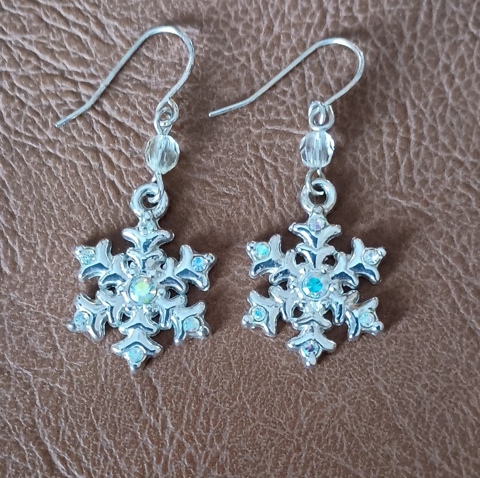Snowflake Dangle Earrings With Clear Crystal Acce… - image 1