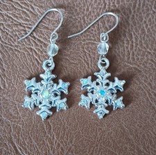 Snowflake Dangle Earrings With Clear Crystal Accents
