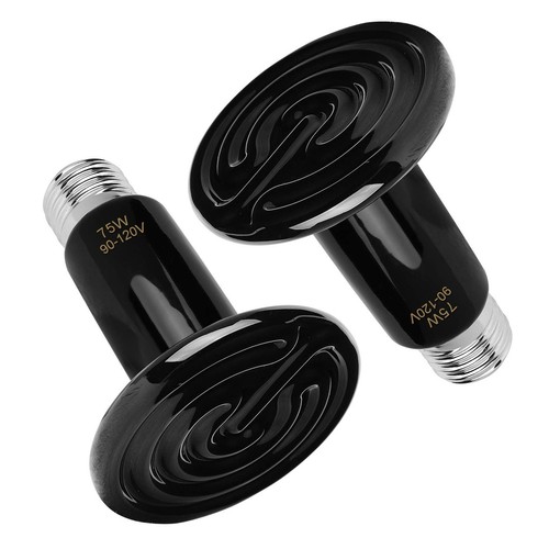 2 Pack 75W Ceramic Heat Lamp,Black Reptile Emitter Bulb for Pet Coop Heater C...