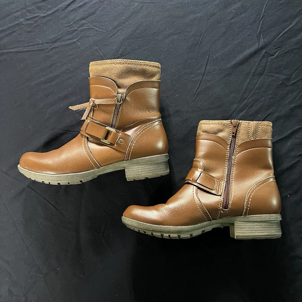 Clarks Botas Mujer 8 Tobillo Cuero Marrón Acertijo Avant Tacón Bloque Cremallera Boho Foto 4 de 4