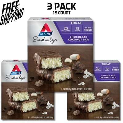Atkins Endulge Treat, Chocolate Coconut Bar, Keto Friendly, 5 Ct (3 Pk)