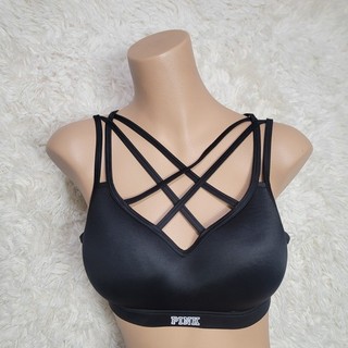 Victoria's Secret PINK Ultimate Push Up Strappy Sports Bra Size L Black Padded A