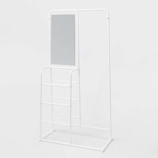 Metal Garment Rack with Mirror and Shelving W...
