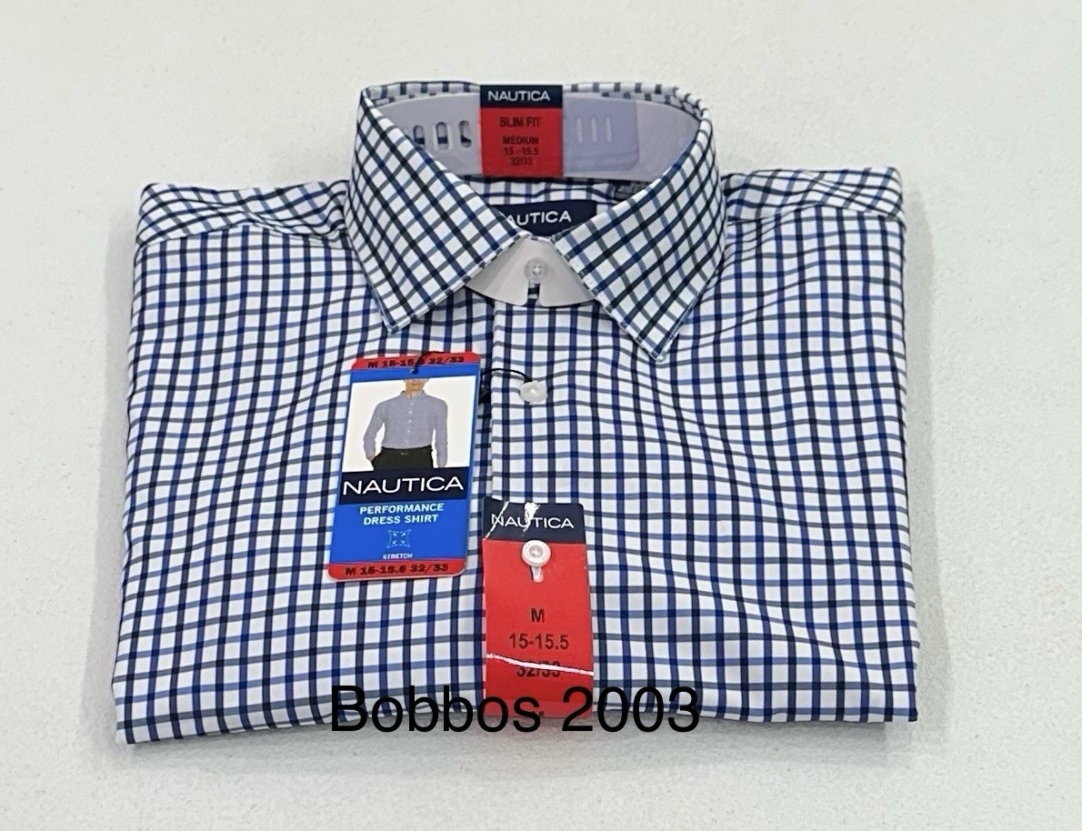 Nautica Men's Performance Slim Fit Dress Shirt, Blue, M (15-15.5, 32/33)