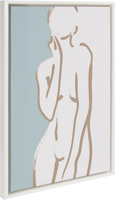 Sylvie Tan and Teal Framed Canvas Wall Art - Modern Abstract Line Drawing