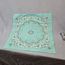 LIGHT TEAL PRINT BANDANA 100 COTTON SQUARE HANDKERCHIEF 21"x21"