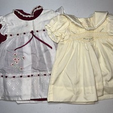 Polly Flinders Vintage Lot Of 2 Baby Girl Smocked Dresses Size 6-12 Months