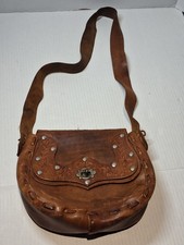 Vintage Handmade Hand Tooled Leather Crossbody Hanbag Purse Flowers