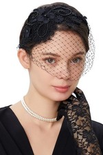 BABEYOND Bridal Wedding Veil Fascinator Mesh Lace Headband One Size, Black