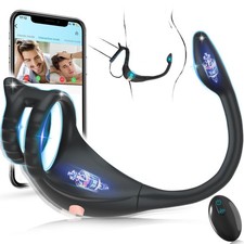 MXUXEN APP Controlled Vibrating Penis Rings Taint Stimulator with Mini Bullet...